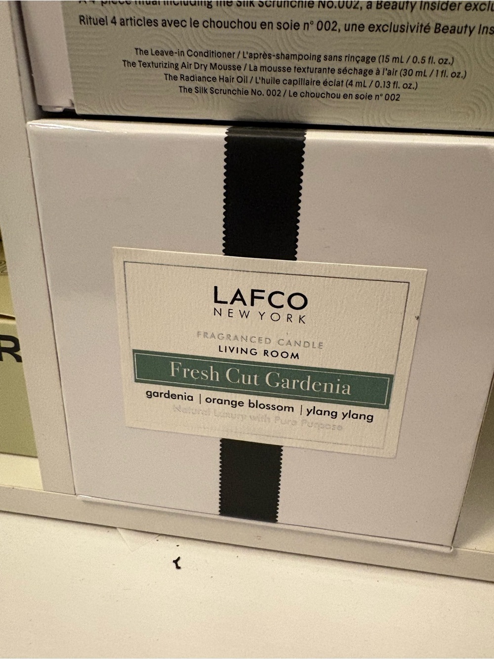 LAFCO Fresh Cut Gardenia Candle — White with Green Label and Black Ribbon